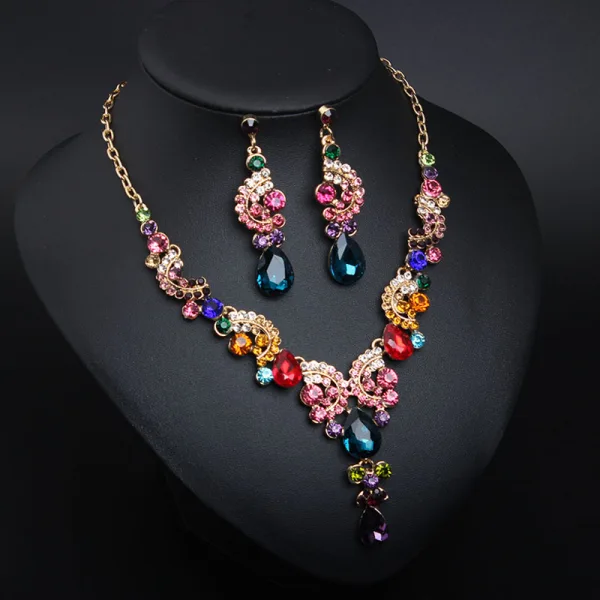 Fancy Multi-Colors Crystal Rhinestone Prom Earrings Necklaces Accessories 2023 Alloy