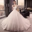 Chic / Beautiful Ivory Wedding Dresses 2018 Ball Gown V-Neck Cap Sleeves Heart-shaped Backless Appliques Lace Pearl Ruffle Royal Train