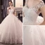 Chic / Beautiful Ivory Wedding Dresses 2018 Ball Gown V-Neck Cap Sleeves Heart-shaped Backless Appliques Lace Pearl Ruffle Royal Train