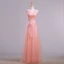 Elegant Pearl Pink Evening Dresses  2018 A-Line / Princess V-Neck Sleeveless Appliques Lace Beading Sash Floor-Length / Long Ruffle Backless Formal Dresses