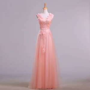 Elegant Perle Rosa Selskapskjoler 2018 Prinsesse V Hals Uten Ermer Appliques Blonder Beading Sash Lange Buste Ryggløse Formelle Kjoler
