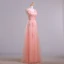 Elegant Pearl Pink Evening Dresses  2018 A-Line / Princess V-Neck Sleeveless Appliques Lace Beading Sash Floor-Length / Long Ruffle Backless Formal Dresses