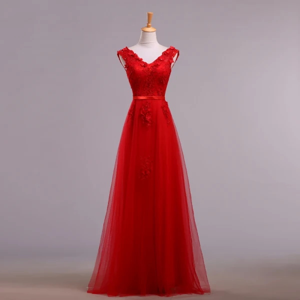 Elegant Pearl Pink Evening Dresses  2018 A-Line / Princess V-Neck Sleeveless Appliques Lace Beading Sash Floor-Length / Long Ruffle Backless Formal Dresses