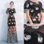 Modern / Fashion Black Evening Dresses  2018 A-Line / Princess Scoop Neck Short Sleeve Embroidered Rhinestone Pearl Metal Sash Floor-Length / Long Formal Dresses