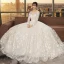 Abordable Champagne Percé Robe De Mariée 2018 Robe Boule Encolure Dégagée Manches Longues Dos Nu Appliques En Dentelle Volants Longue