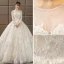Abordable Champagne Percé Robe De Mariée 2018 Robe Boule Encolure Dégagée Manches Longues Dos Nu Appliques En Dentelle Volants Longue