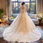 Luxury / Gorgeous Ivory Wedding Dresses 2018 Ball Gown Scoop Neck Strapless Short Sleeve Backless Appliques Flower Pearl Beading Ruffle Chapel Train