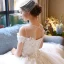 Luxury / Gorgeous Ivory Wedding Dresses 2018 Ball Gown Scoop Neck Strapless Short Sleeve Backless Appliques Flower Pearl Beading Ruffle Chapel Train