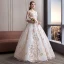 Unique Ivory / Creme Brautkleider / Hochzeitskleider 2018 Ballkleid Rundhalsausschnitt 3/4 Ärmel Applikationen Spitze Rückenfreies Rüschen Lange