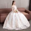 Unique Ivory / Creme Brautkleider / Hochzeitskleider 2018 Ballkleid Rundhalsausschnitt 3/4 Ärmel Applikationen Spitze Rückenfreies Rüschen Lange