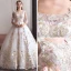 Unique Ivory / Creme Brautkleider / Hochzeitskleider 2018 Ballkleid Rundhalsausschnitt 3/4 Ärmel Applikationen Spitze Rückenfreies Rüschen Lange