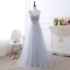 Élégant Gris Transparentes Robe De Soirée 2018 Princesse Encolure Dégagée Sans Manches Appliques En Dentelle Faux Diamant Noeud Ceinture Longue Volants Dos Nu Robe De Ceremonie