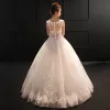 Chic / Beautiful Church Hall Wedding Dresses 2017 Lace Appliques Pearl Sequins V-Neck Sleeveless Backless Floor-Length / Long White Ball Gown