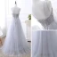 Élégant Gris Transparentes Robe De Soirée 2018 Princesse Encolure Dégagée Sans Manches Appliques En Dentelle Faux Diamant Noeud Ceinture Longue Volants Dos Nu Robe De Ceremonie