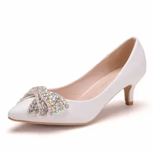 Charmant Blanche Multi Couleurs Faux Diamant Chaussure De Mariée 2025 5 Cm Talons Aiguilles À Bout Pointu Mariage Escarpins Talons Hauts