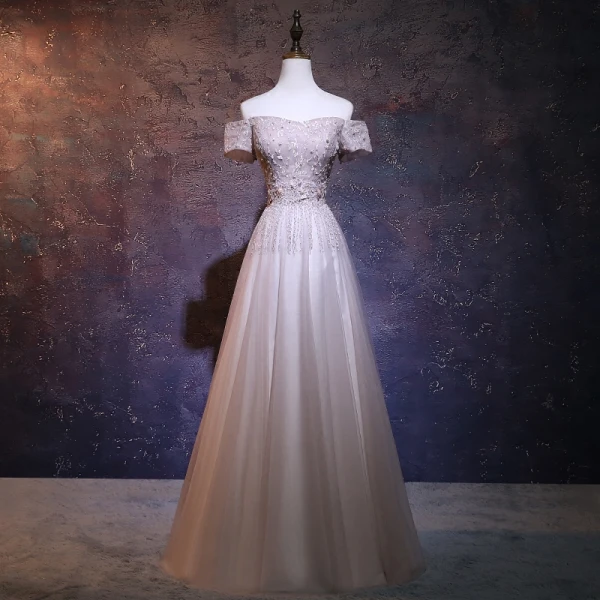 Pearl Pink Prom Dress Chiffon Cape Sleeve A Line Ankle Length Prom Dress