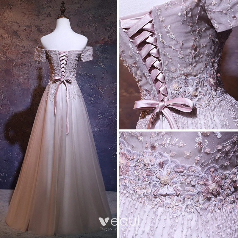 Pearl Pink Prom Dress Chiffon Cape Sleeve A Line Ankle Length Prom Dress main image 1
