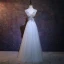 Chic / Beautiful Sky Blue Evening Dresses  2018 A-Line / Princess V-Neck Sleeveless Appliques Lace Pearl Rhinestone Beading Floor-Length / Long Ruffle Backless Formal Dresses