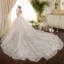 Stunning Champagne Wedding Dresses 2018 Ball Gown Off-The-Shoulder Short Sleeve Backless Lace Appliques Flower Pearl Ruffle Royal Train