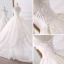 Stunning Champagne Wedding Dresses 2018 Ball Gown Off-The-Shoulder Short Sleeve Backless Lace Appliques Flower Pearl Ruffle Royal Train