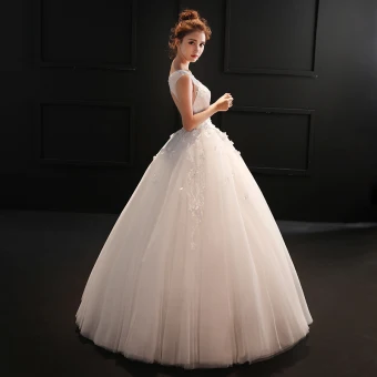 Chic Belle Salle Robe De Mariée 2017 En Dentelle Paillettes Appliques Dos Nu Faux Diamant Perle Encolure Dégagée Sans Manches Longue Blanche Robe Boule