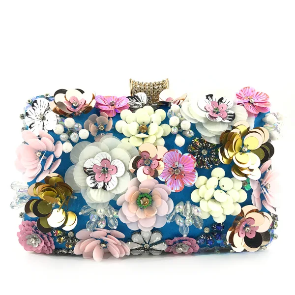 Chic / Beautiful Yellow Rhinestone Pearl Sequins Outdoor / Garden Clutch Bags 2023 Satin