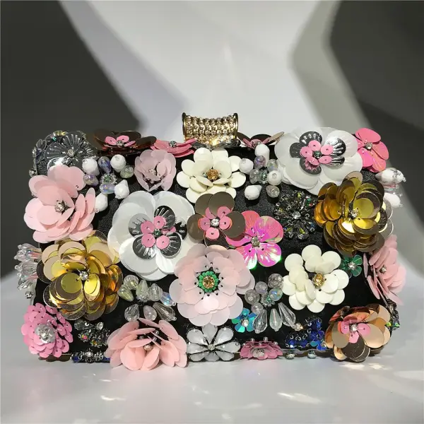 Chic / Beautiful Yellow Rhinestone Pearl Sequins Outdoor / Garden Clutch Bags 2023 Satin