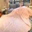Luxury / Gorgeous Blushing Pink Wedding Dresses 2018 Ball Gown Off-The-Shoulder Short Sleeve Backless Beading Appliques Flower Rhinestone Ruffle Royal Train