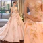 Luxury / Gorgeous Blushing Pink Wedding Dresses 2018 Ball Gown Off-The-Shoulder Short Sleeve Backless Beading Appliques Flower Rhinestone Ruffle Royal Train