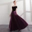 Modest / Simple Grape Bridesmaid Dresses 2018 A-Line / Princess Off-The-Shoulder Short Sleeve Floor-Length / Long Ruffle Backless Wedding Party Dresses