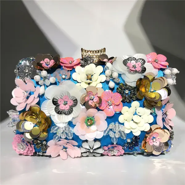 Chic / Beautiful Yellow Rhinestone Pearl Sequins Outdoor / Garden Clutch Bags 2023 Satin