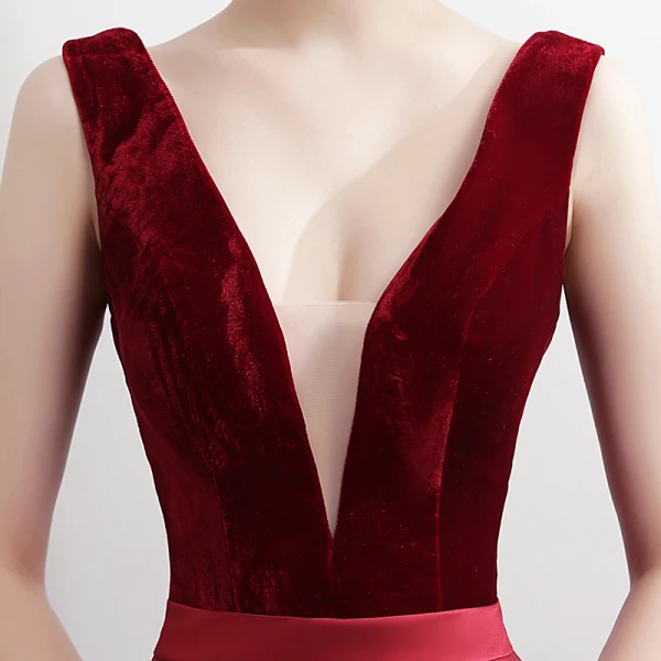 Modest Simple Burgundy Red Party Dresses 2018 A-Line Princess V-Neck Sleeveless Sash