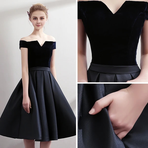Simple Bleu Marine Robe De Fete 2018 Princesse De l'épaule Manches Courtes Ceinture Mi-Longues Volants Dos Nu Robe De Ceremonie