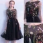 Modern / Fashion Black Homecoming Graduation Dresses 2018 A-Line / Princess Square Neckline 3/4 Sleeve Appliques Lace Sash Knee-Length Ruffle Formal Dresses