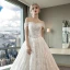 Luxury / Gorgeous Red Lace Wedding Dresses 2018 Ball Gown Off-The-Shoulder Short Sleeve Backless Rhinestone Beading Sequins Ruffle Royal Train