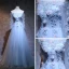 Elegant Sky Blue Prom Dresses 2018 A-Line / Princess Off-The-Shoulder Long Sleeve Appliques Lace Flower Pearl Sash Floor-Length / Long Ruffle Backless