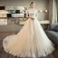 Elegant Champagne Wedding Dresses 2018 Ball Gown V-Neck 1/2 Sleeves Backless Appliques Lace Sequins Pearl Ruffle Cathedral Train