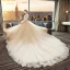 Elegant Champagne Wedding Dresses 2018 Ball Gown V-Neck 1/2 Sleeves Backless Appliques Lace Sequins Pearl Ruffle Cathedral Train