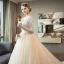 Elegant Champagne Wedding Dresses 2018 Ball Gown V-Neck 1/2 Sleeves Backless Appliques Lace Sequins Pearl Ruffle Cathedral Train