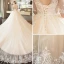 Elegant Champagne Wedding Dresses 2018 Ball Gown V-Neck 1/2 Sleeves Backless Appliques Lace Sequins Pearl Ruffle Cathedral Train