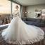 Schöne Ivory / Creme Durchsichtige Brautkleider 2018 Ballkleid V-Ausschnitt Lange Ärmel Rückenfreies Applikationen Mit Spitze Rüschen Königliche Schleppe