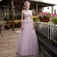 Elegant Lavender See-through Prom Dresses 2018 A-Line / Princess Scoop Neck Sleeveless Appliques Flower Pearl Rhinestone Sash Floor-Length / Long Ruffle