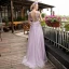 Elegant Lavender See-through Prom Dresses 2018 A-Line / Princess Scoop Neck Sleeveless Appliques Flower Pearl Rhinestone Sash Floor-Length / Long Ruffle