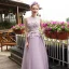 Elegant Lavender See-through Prom Dresses 2018 A-Line / Princess Scoop Neck Sleeveless Appliques Flower Pearl Rhinestone Sash Floor-Length / Long Ruffle