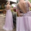Elegant Lavender See-through Prom Dresses 2018 A-Line / Princess Scoop Neck Sleeveless Appliques Flower Pearl Rhinestone Sash Floor-Length / Long Ruffle