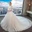 Schöne Ivory / Creme Brautkleider / Hochzeitskleider 2018 Ballkleid Off Shoulder 1/2 Ärmel Applikationen Spitze Pailletten Perlenstickerei Rückenfreies Rüschen Kapelle-Schleppe