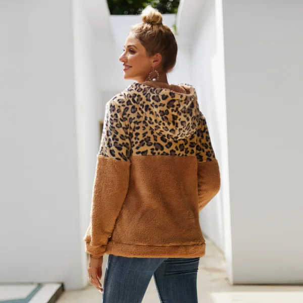 Comfortable Women Khaki Tops Leopard Hoodies 2021 Plush Loose Hooded Long Sleeve Casual Fall Winter Sweatshirts