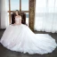 Elegante Weiß Brautkleider 2018 A Linie Off Shoulder Kurze Ärmel Rückenfreies Applikationen Mit Spitze Rüschen Kapelle-Schleppe