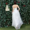 Elegant White Beach Wedding Dresses 2018 Empire Spaghetti Straps Sleeveless Backless Lace Appliques Flower Ruffle Floor-Length / Long