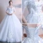 Affordable White Wedding Dresses 2018 Ball Gown Off-The-Shoulder 1/2 Sleeves Backless Embroidered Ruffle Floor-Length / Long